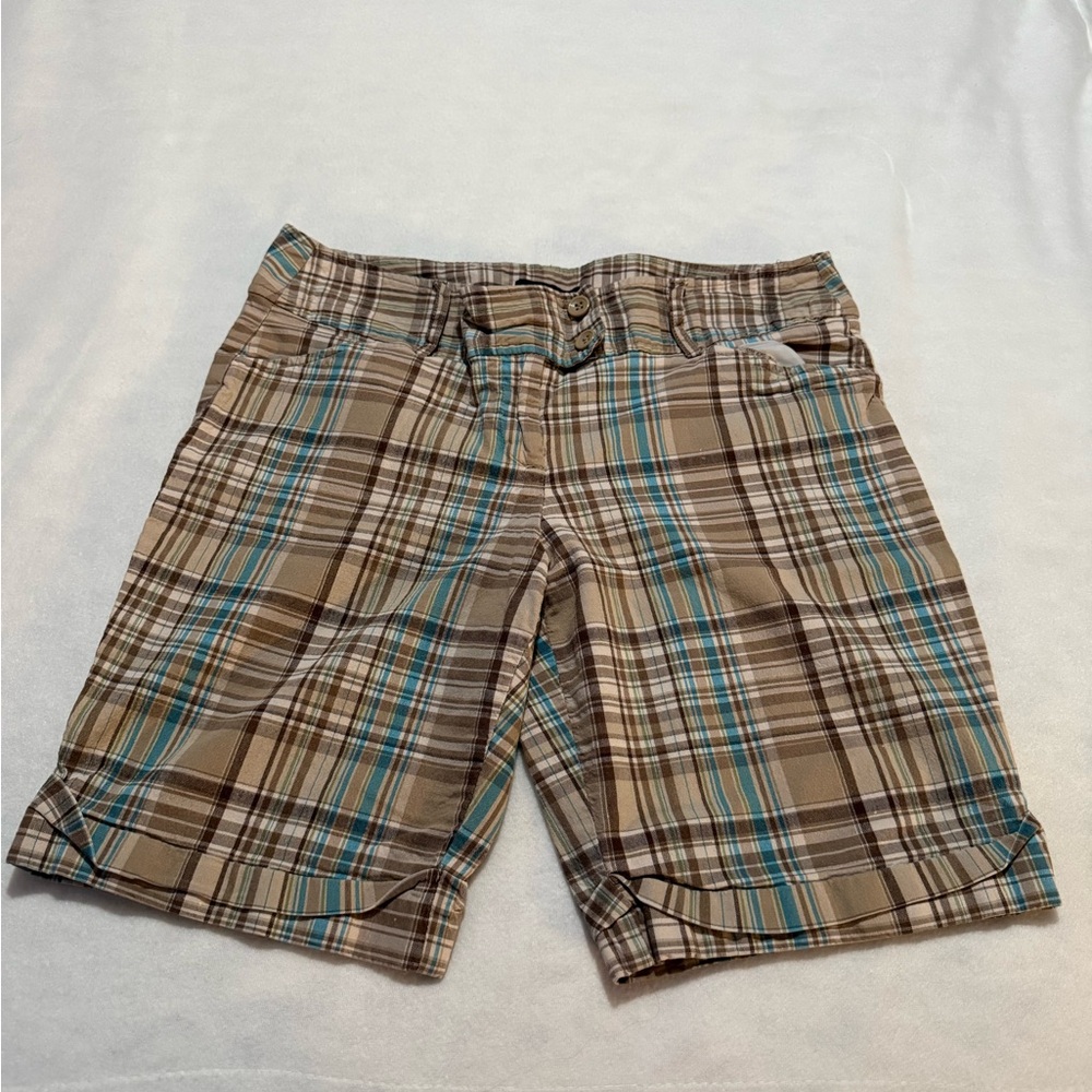 Plaid Tan and Blue Bermuda Shorts